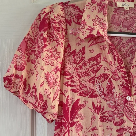 Elan Pink and Ivory Button Romantic Front Tiered Cotton Floral Dress size Medium - Picture 7 of 8